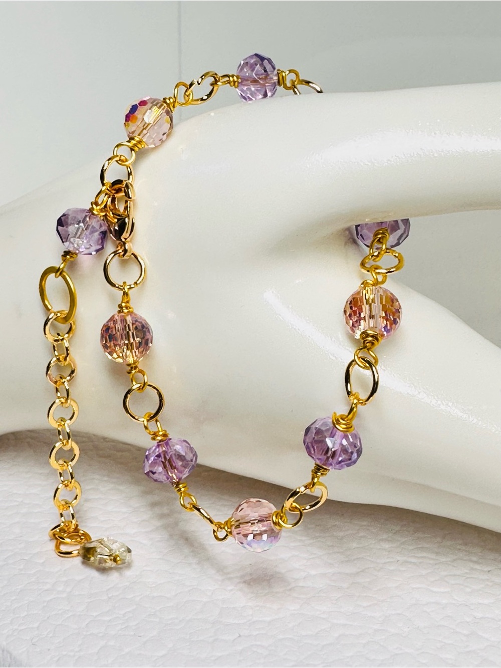 Water pink & Lavender Crystal Faceted Beads Bracelet